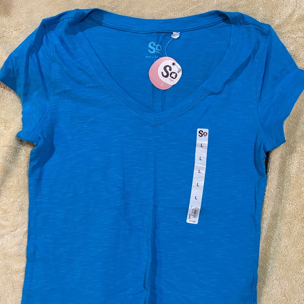 SO Bright Blue V-Neck Slim Fit Tee